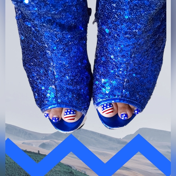 Pleaser Size 8 Adore Ankle Boots Blue Sequins Blue Chrome worn Dancer Shoes GUC - Picture 4 of 16